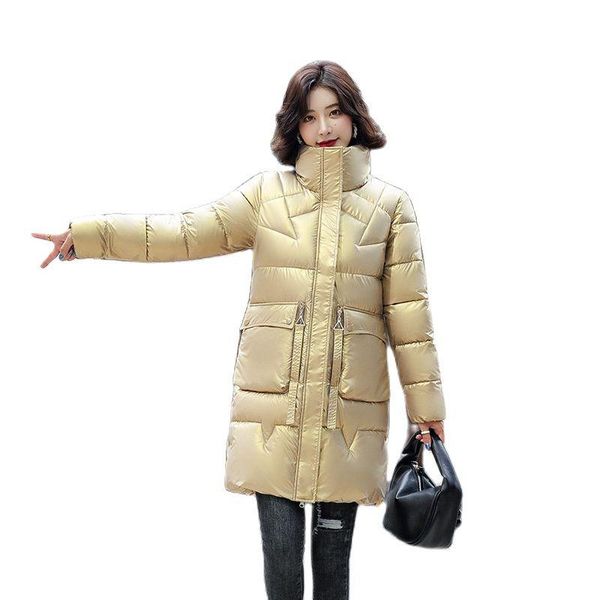 

women's down & parkas women winter stand collar windproof big pocket glossy warm long coat puffer jacket cotton padded outwear overcoat, Black