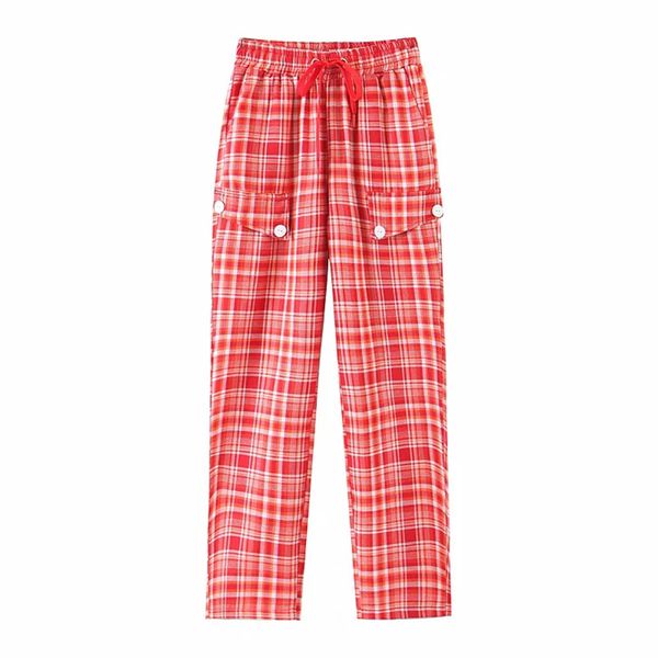 

bbwm women retro red plaid suit pants casual high waist all-match drawstring straight pants fashion trousers 210520, Black;white