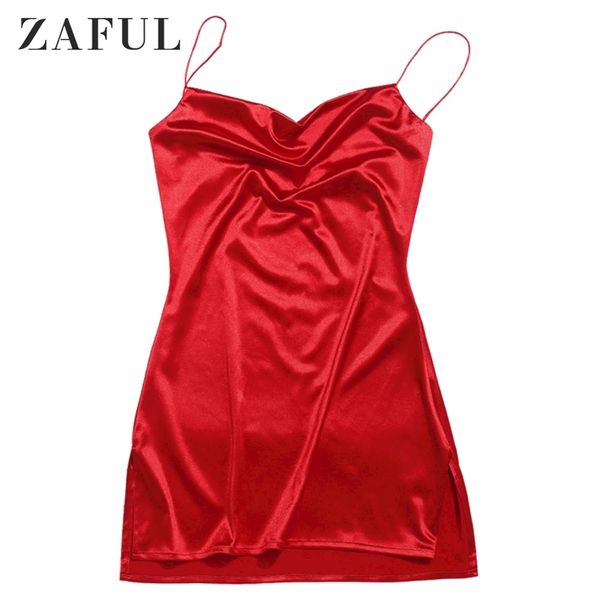 

women mini dress side slit satin a line spaghetti strap cami sleeveless party es night club summer vestido 210729, Black;gray