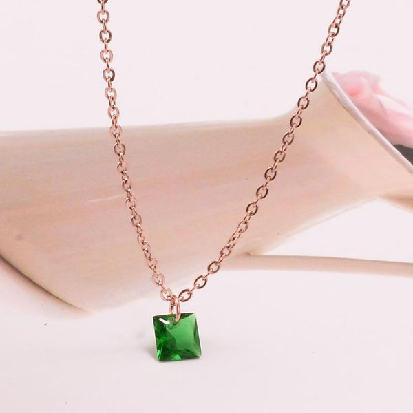 

pendant necklaces 18kgp titanium steel square crystal necklace geometric clavicle chain choker jewelry gift, Silver
