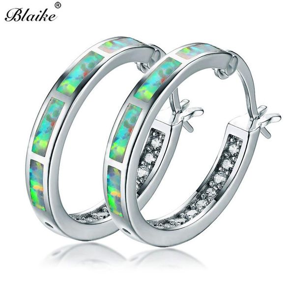 

blaike white/blue/orange fire opal hoop earrings for women silver color rainbow birthstone earring fashion jewelry & huggie, Golden;silver