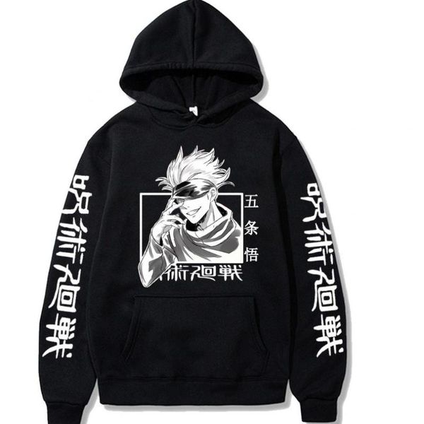 

men's hoodies & sweatshirts anime jujutsu kaisen gojo satoru megumi men hoodie hip hop loose fleece male clothes sweatshirt streetwea, Black