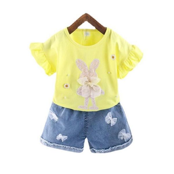 

clothing sets baby girls clothes summer cute short sleeve lace bow cartoon pants 2pcs suit for 1 2 3 4 5 yrs children's, White