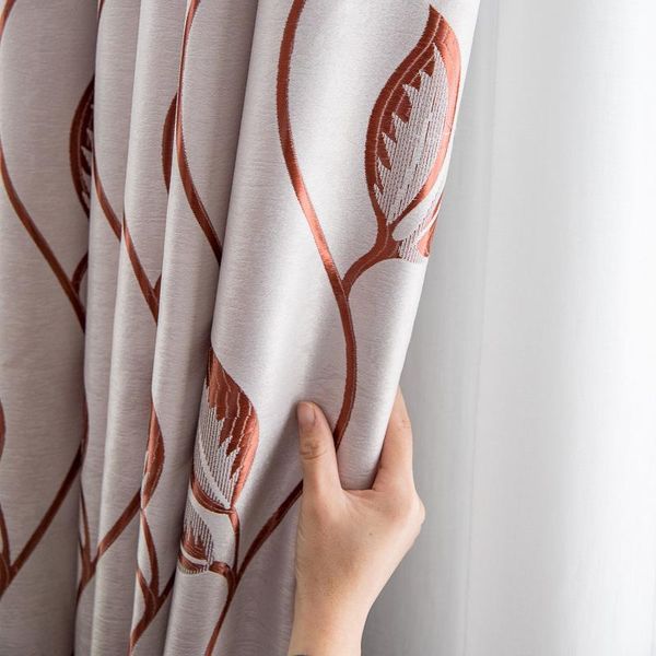 

curtain & drapes coffee leaf embroidery curtains for living room jacquard floral faux linen french window treatment