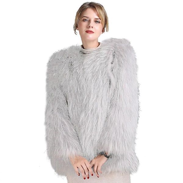 

women's fur & faux european genuine knitted raccoon coat winter women warm outwear overcoat lf21018qx, Black