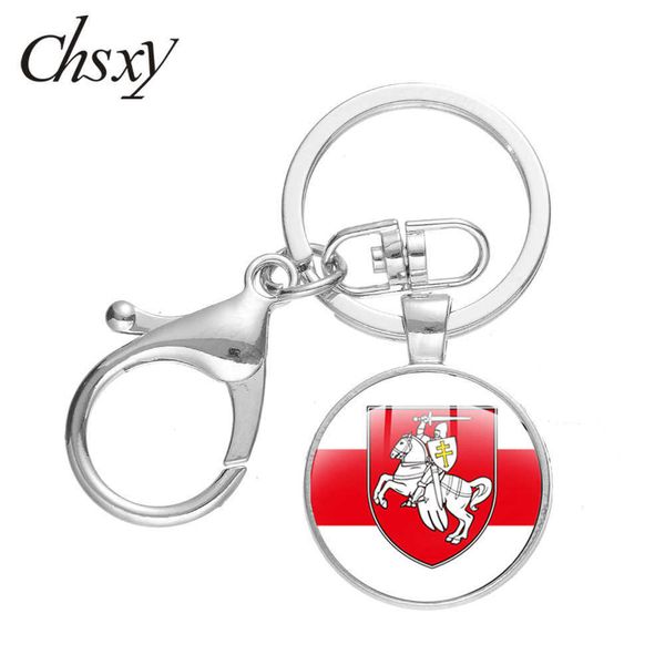 

chsxy white knight republic of belarus key chain national flag art poster glass cabochon lobster clasp keychain gift for men