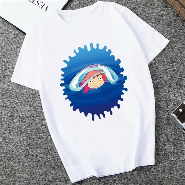 

ponyo hayao miyazaki studio ghibli mens t shirt printed summer short sleeve chewing funny men female, White;black