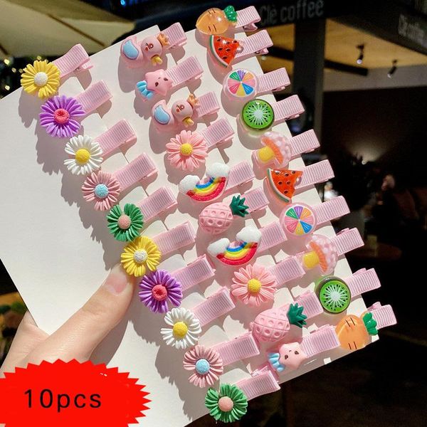 

10pc girls cute cartoon animal fruit colorfur hairpins children sweet hair clip barrettes headband kids fashion accessories, Slivery;white