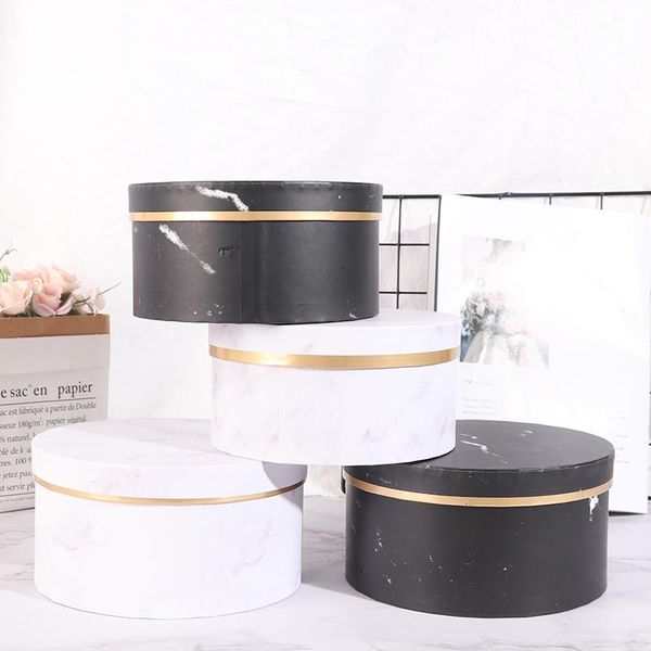 

marble romantic round flower box packaging paper bag gift lanyard storage florist bouquet with lid wrap