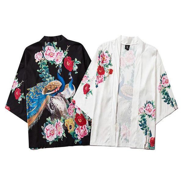 

ethnic clothing black white traditional japanese clothes women streetwear beauty floral print kimono cardigan coat china yukata haori for me, Red
