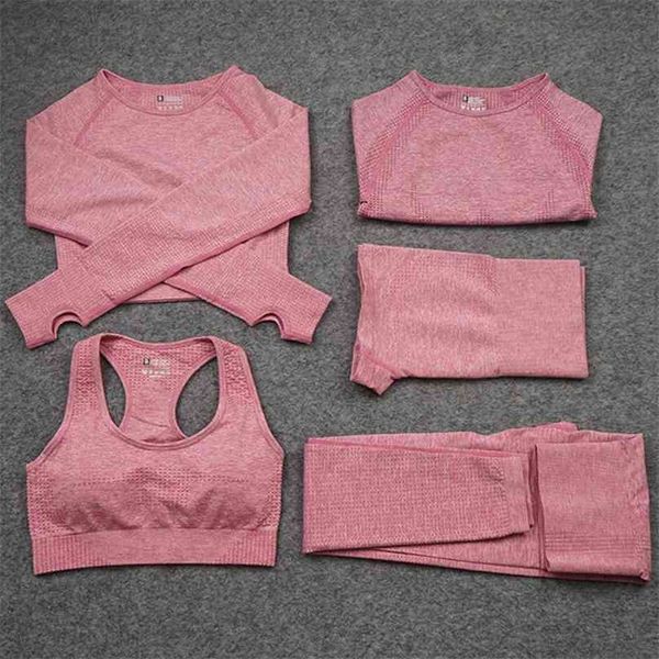 

2/3/5 pcs seamless yoga set women high waist sportswear bra leggings workout clothes fitness gym clothing suit 210802, Gray