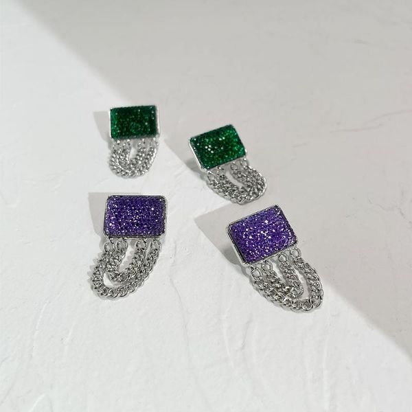 

stud peri'sbox green purple color zinc alloy tassel geometric square acrylic earrings for women exaggerated vintage earring, Golden;silver