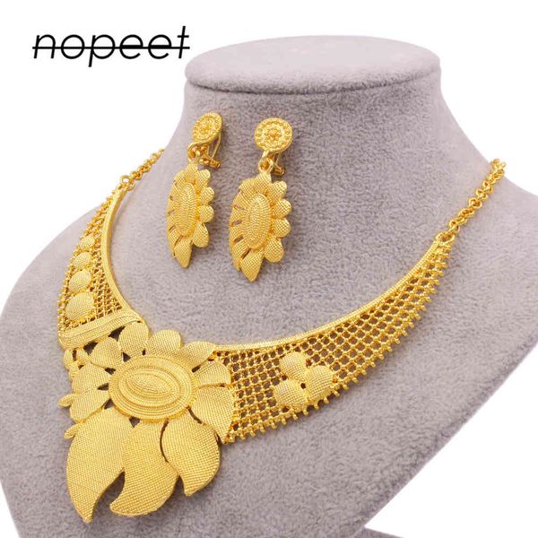 

jewelry set dubai 24k gold jewelry bride nigerian women's necklace earrings two piece, Slivery;golden