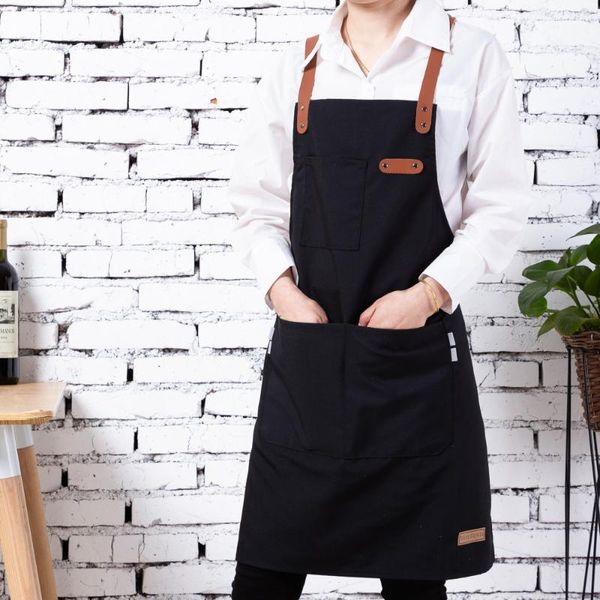 

fashion adjustable leather cooking kitchen apron for woman men chef waiter cafe shop bbq hairdresser aprons bib smock