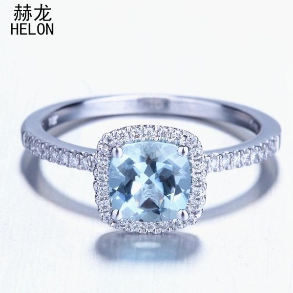 

cluster rings helon solid 10k white gold 6x6mm cushion sky blue z & diamonds engagement wedding ring for women gift party romantic jewel, Golden;silver