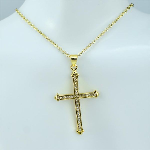 

chains simple classic fashion micro-inlaid zircon cross gold pendant women's long chain necklace jewelry, Silver