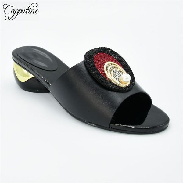 

dress shoes coming black african women's high heel slipper with stones 88-37,heel height 5.5cm