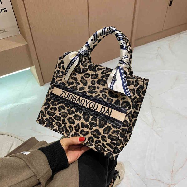 

2022 factory wholesale new autumn foreign style leopard large capacity tote bag silk scarf handbag simple letter fashion women's bag