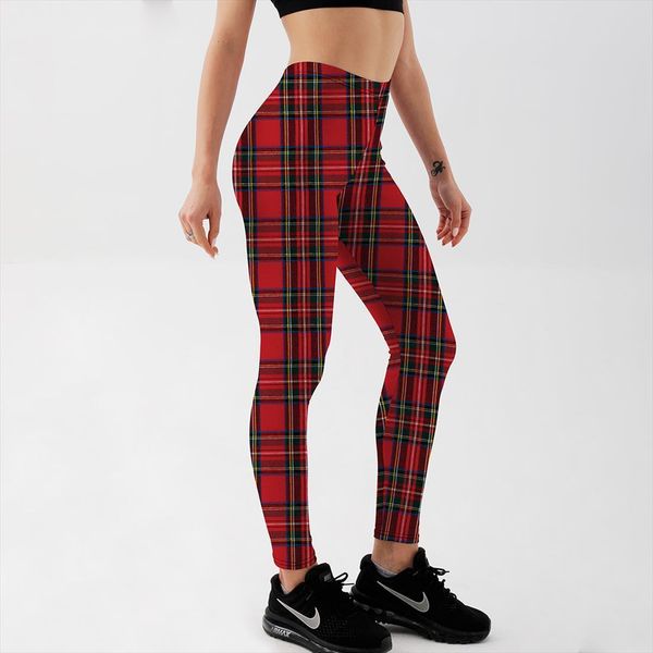 

arrival slim designed digital printed women legging milk vintage tartan red drop, Black