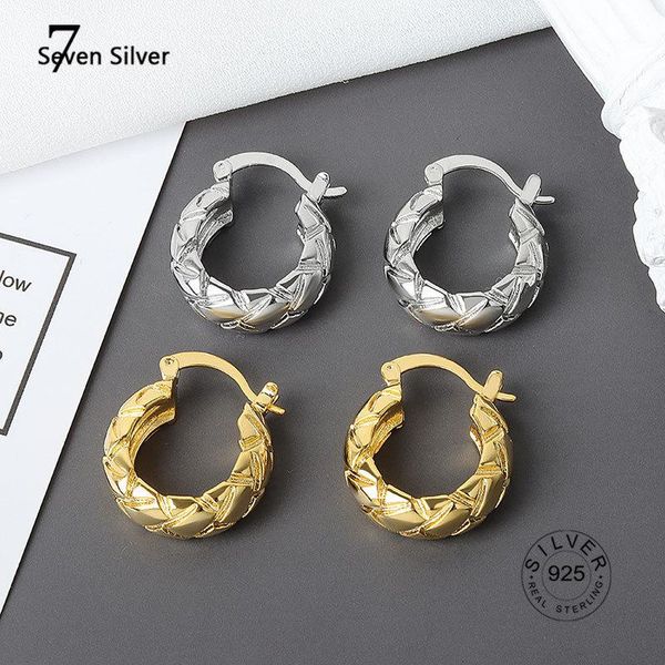 

hoop & huggie 925 sterling silver rhombus earrings for women vintage geometric handmade large jewelry trendy gold color, Golden;silver