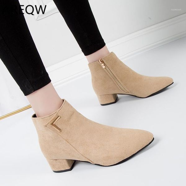 

boots fashion women casual leather low high heels spring shoes woman pointed toe rubber ankle black red zapatos mujer1