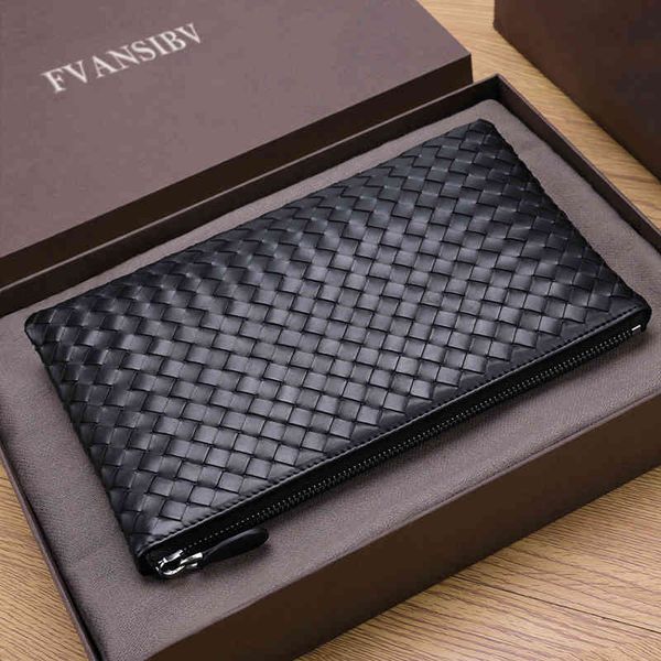 

100% cowhide leather men's clutch bag luxury brand woven fashion design simple envelope large capacity new spot