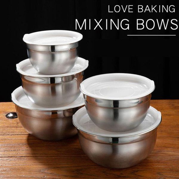 

bowls thicken stainless steel mixing bowl + lid set for beat eggs knead dough soup
