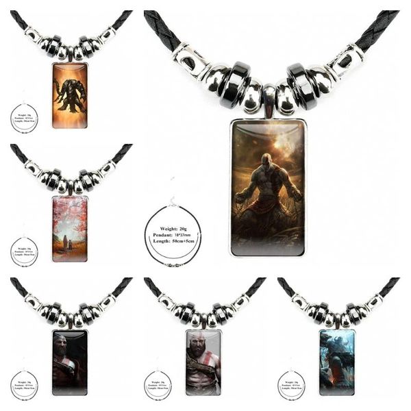 

pendant necklaces god of war children jewelry with steel plated glass cabochon choker long rectangle black hematite necklace for women, Silver