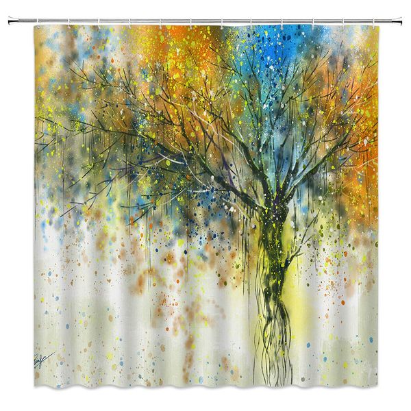 

watercolor tree shower curtain abstract trees with colorful watercolor splashes,70x70 inch polyester fabric bathroom accessories