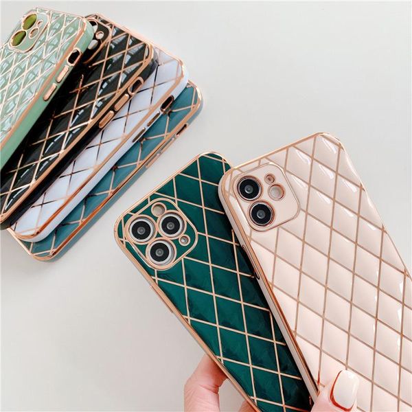 

100 pcs fashion phone cases lambskin 6d electroplated full lens proction soft tpu phone cases for iphone 13 12 11 pro max xr xs x 7 8 plus