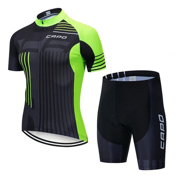 

racing sets 2021 capo men cycling jersey summer sleeve set maillot bib shorts bicycle sportwear shirt clothing suit, Black;blue