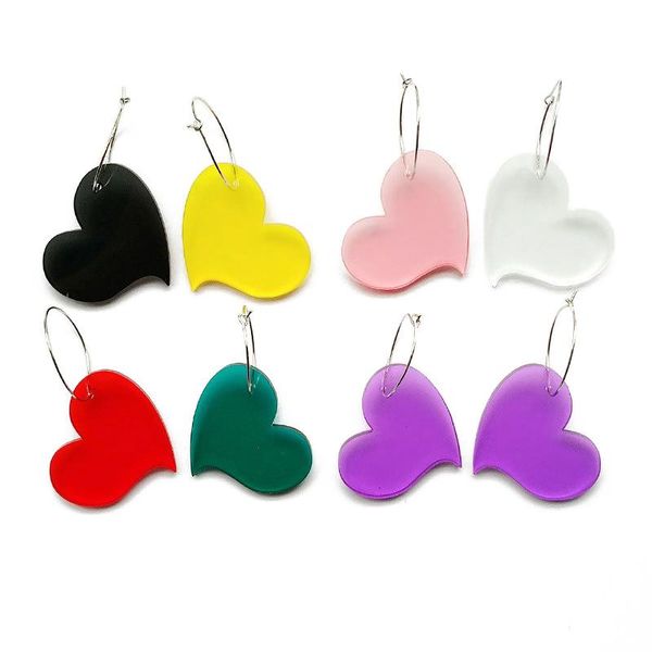 

cute 8 colors heart drop earrings women girl lovely pure color acrylic 2021 fashion jewelry gifts e18163 dangle & chandelier, Silver