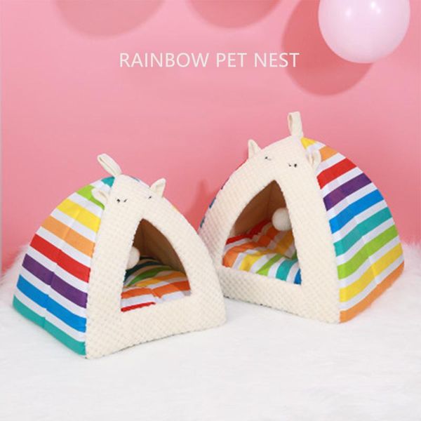 

cat beds & furniture removable pet bed colourful rainbow ger house tent dog sleeping kennel teddy comfortable