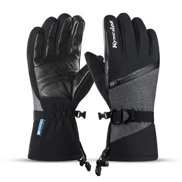 

cycling gloves winter skiing waterproof windproof touch screen snowboard for men warm with zipper pocket, Black