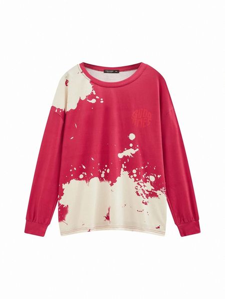

plus splatter print drop shoulder pullover s2bb#, Black