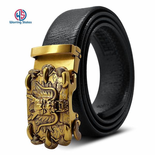 

warring states vintage gold silver faucet automatic buckle belt men's fashion antique old jeans belts, Black;brown