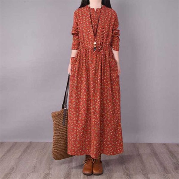

casual dresses women spring autumn long dress printing vintage sundress 2021 female cotton linen floral vestidos adjustable waist, Black;gray