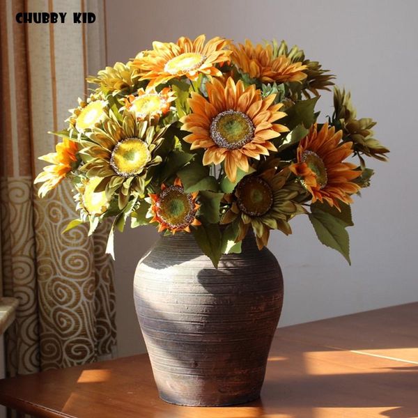 

bouquet vintage artificial sunflower oil painting fake helianthus flower wedding decorative silk flowers & wreaths