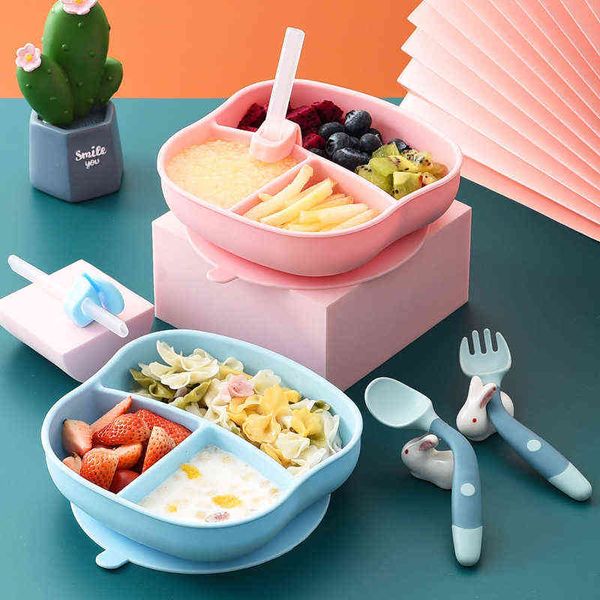 

silicone straw sucker plate bowl solid food self feeding for kids children deformable anti-fall tableware dishes creative gift g1210