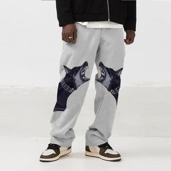 

men's pants 2021 spring and autumn print dog head casual loose trousers trend, Black