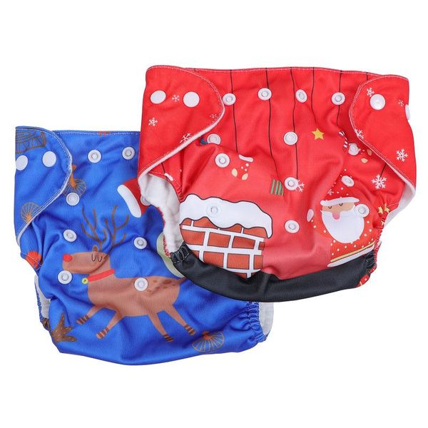 

cloth diapers 2pcs christmas press button baby training pants waterproof nappy (assorted color)