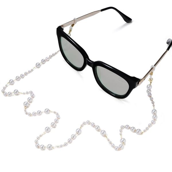 

sunglasses frames metal glasses chain lanyard imitation pearl hanging neck eyeglass multi-layer thick plating, Silver