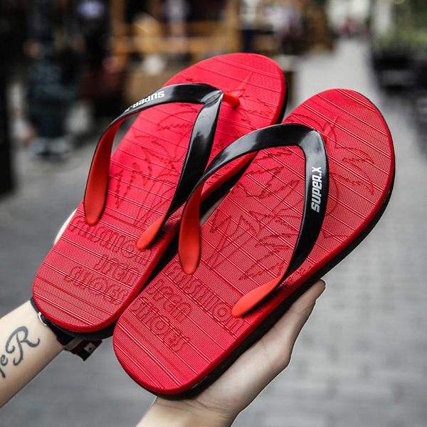 

slippers 2021 summer men leisure mens flat open toe non-slip sandals flip flops beach walk shoe slipper #1226, Black