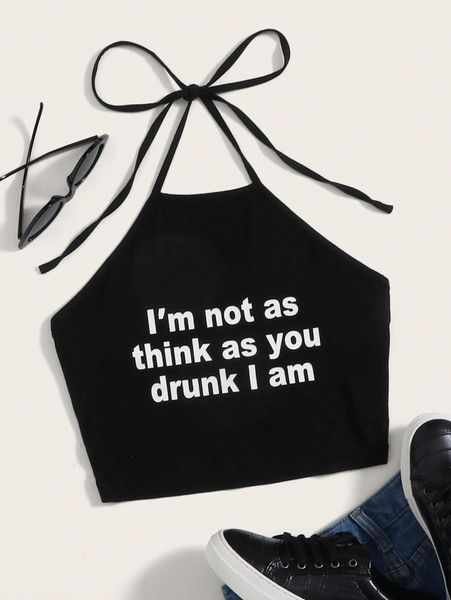 

slogan graphic self tie halterneck k4bs#, White