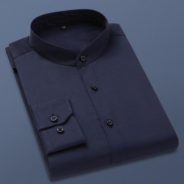 

men's dress shirts autumn long sleeve formal men shirt 100% cotton stand collar slim fit business work oversized 5xl, White;black