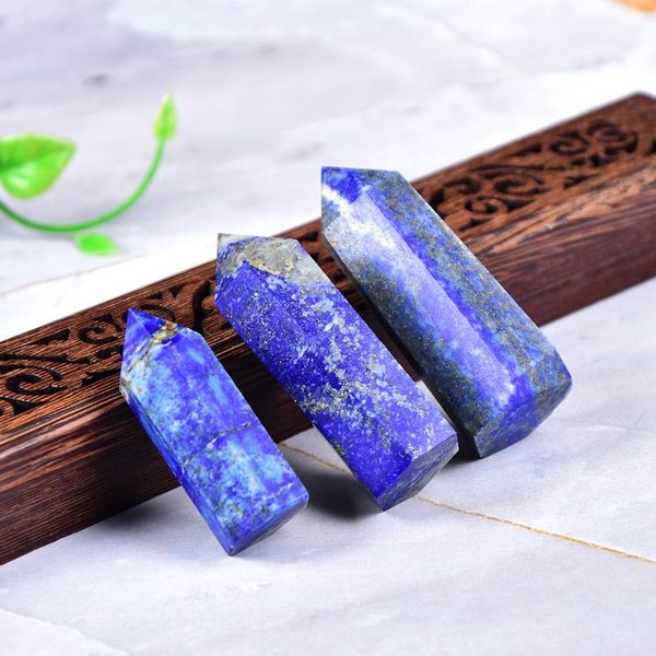 

decorative objects & figurines 1pc natural crystal lapis hexagonal column quartz point healing mineral ornament reiki energy stone diy gift