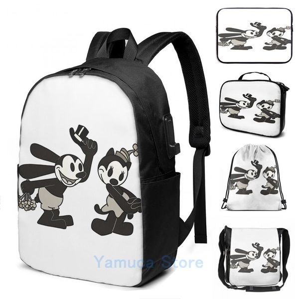 

backpack funny graphic print oswald and ortensia smitten usb charge men school bags women bag travel laptop