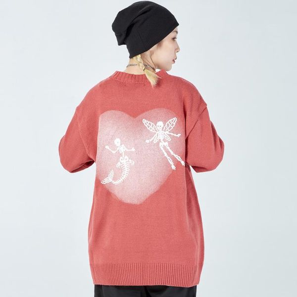 

men's sweaters love skeleton angel printed hole sweater men unsex, White;black