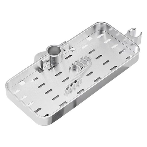 

bathroom shelves shelf for shower rod el space aluminum home with 4 hooks rectangle storage rack no drilling tray draining durable
