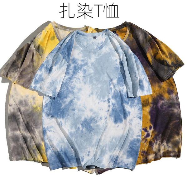

men's casual shirts 2021 summer t-shirt short sleeve tie dyeing technology high street round neck for men, White;black